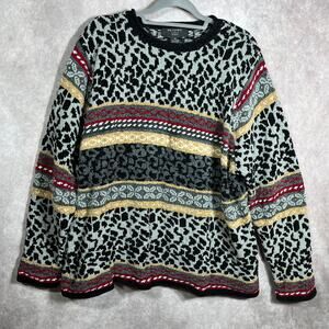 Planet Company Sweater Womens Size 3X Gray‎ Black Leopard Knit Cosby Coogi Like